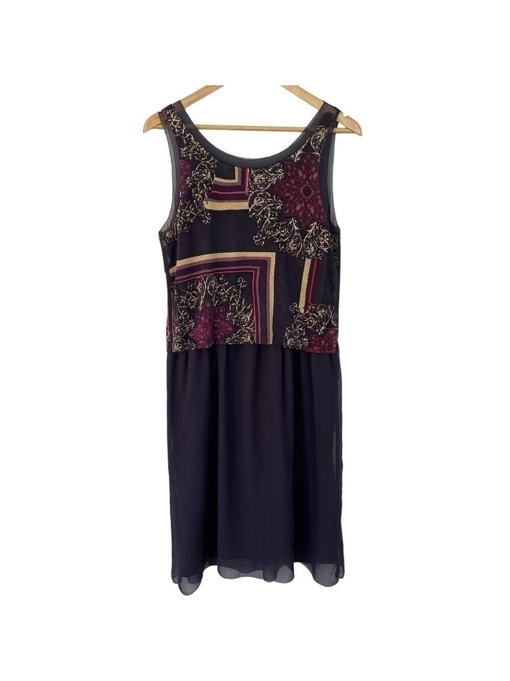 NIC+ZOE Silk Linen Blend Dress Sz M Purple Sleeveless Knit Top Flowy Skirt VGUC